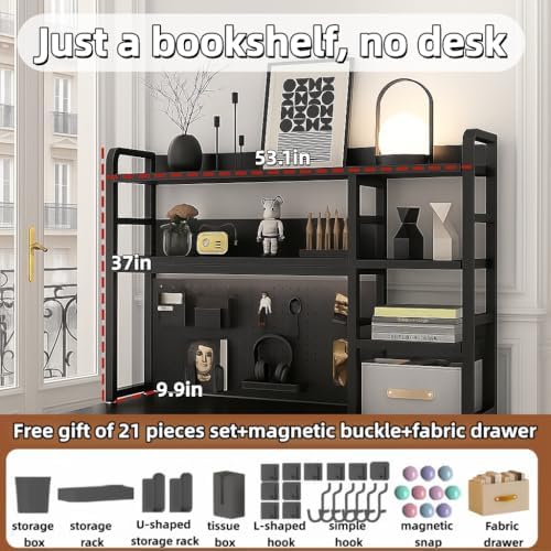 Desktop Bookshelf, pegboard Storage and Organization Rack, Dorm Desk Shelf, Desk Hutch, Desktop Storage for Office, Study, Student Display Rack,Desktop Shelves (Black 53.1" Lx9.9 Wx37 H) - Image 2
