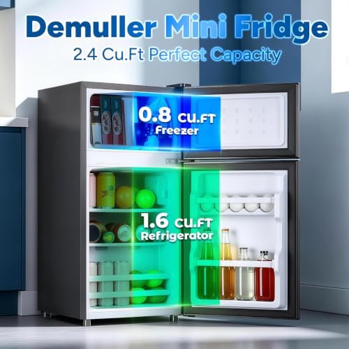 DEMULLER 2.4 Cu.Ft Small Refrigerator with Freezer Dorm Mini Fridge with Removable Plastic Shelves Mini Refrigerator Ideal for Home, Office,Dormitory Gray - Image 5