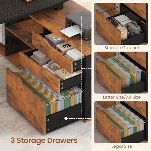 SEDETA 71" L Shaped Executive Desk with File Cabinet & Power Outlet - Image 5