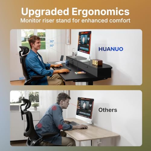 HUANUO 32" X 21" Electric Standing Desk with 2 Drawers, C-Clamp Mount Compatible, Height Adjustable Computer Desk, Home Office Stand Up Desk with 4 Preset Heights & 2 Hooks, Black - Image 5