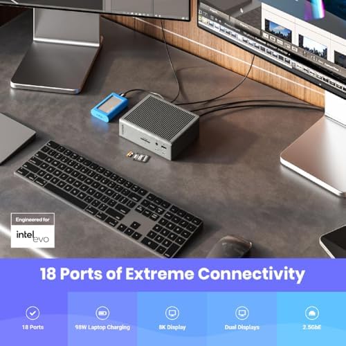 CalDigit TS4 18 Port Thunderbolt 4 Dock, 98W Charging, 3X TBT4 (40Gb/s), 3X USB-C + 5X USB-A (10Gb/s), 2.5GbE LAN, 8K@30Hz or 2X 6K@60Hz Displays, Mac/Windows/Chrome, Space Gray, 0.8m Certified Cable - Image 3