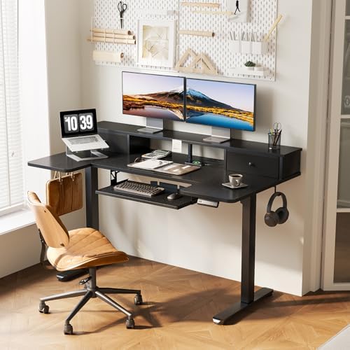 OffiGo 55 Inch U Shape Standing Desk with Keyboard Tray & Drawers, Black - Image 2