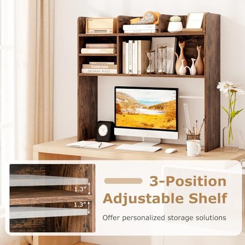 37" Desk Hutch Organizer, Desktop Bookshelf for Monitor Up to 32" - Image 5