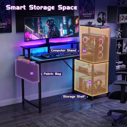 Gaming Desk 47 Inch Computer Table with Storage Shelves & Monitor Stand - Image 5