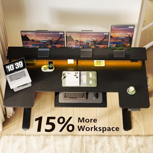 OffiGo 63 Inch U Shaped Electric Standing Desk with Keyboard Tray, Black - Image 5