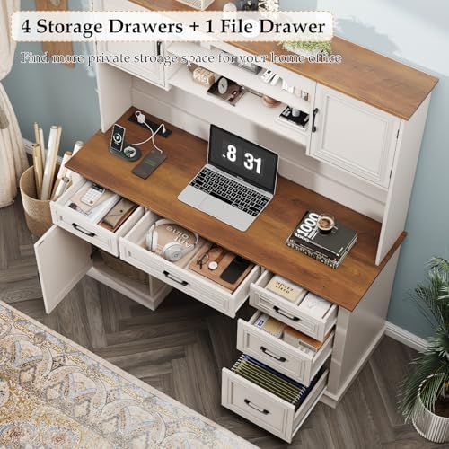 Vabches Executive Desk with 5 Drawers, White - Image 5