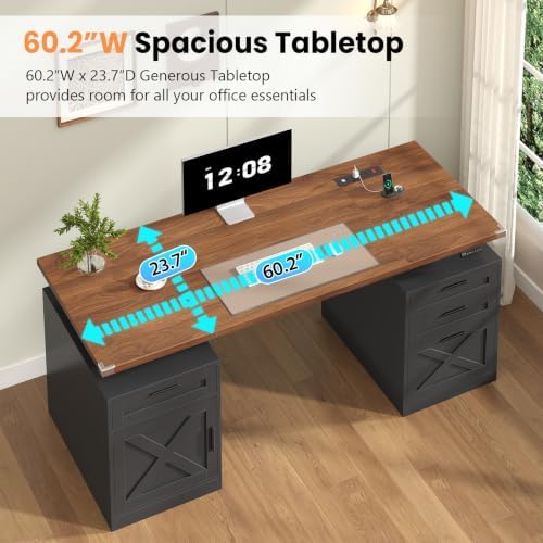 YOMILUVE 60" Farmhouse Electric Standing Desk with Drawers for Home Office - Image 7