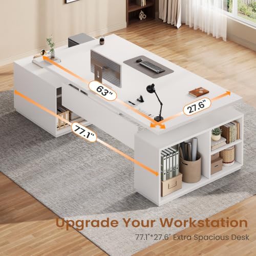 SEDETA 77.1" Executive Large Electric Standing Desk, White - Image 6