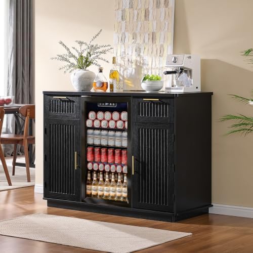 Okvnbjk Mini Fridge Cabinet with Storage & Power Outlet, Black by Okvnbjk