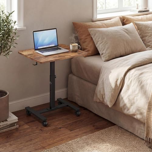 WINAZ Small Portable Laptop Rolling Desk - 24 Inch Mobile Computer Desk Adjustable Height on Wheels for Small Spaces, Couch Kids Desks End Side Table, Teacher Podium for Classroom, Rustic Brown - Image 2