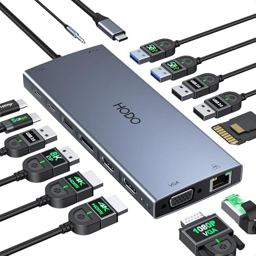 USB C Docking Station Dual Monitor for HP,Laptop Docking Station 3 Monitors by HODO