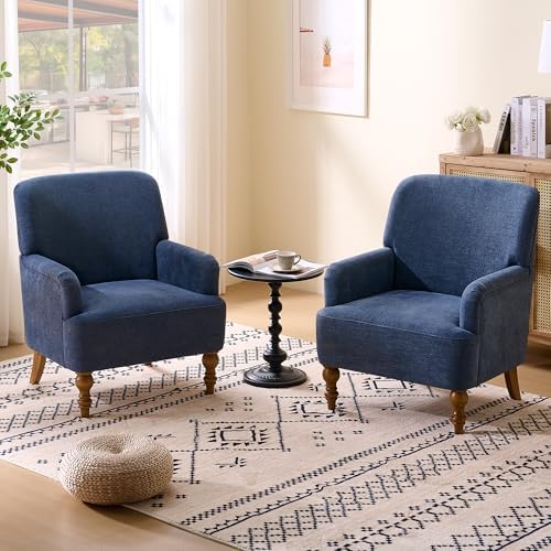 Modern Wingback Accent Chair, Upholstered Fabric Living Room Armchair with Wood Legs, Single Sofa Lounge Chair for Bedroom, Office & Reading Room (2, Blue) by Dolamy
