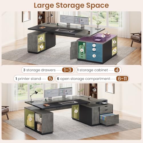 SEDETA 77.1" Executive Large Electric Standing Desk, Grey - Image 4