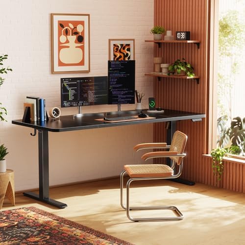 Huuger 63 X 24 Inch Electric Standing Desk with Power Outlets and USB-C Port, Height Adjustable Desk, Sit Stand Desk for Home Office, Computer & Gaming Desk with 3 Presets, Stable Steel Frame, Black - Image 2