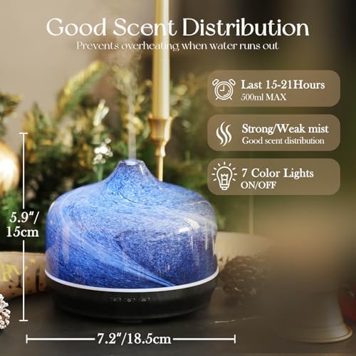 Porseme 500ml Glass Essential Oil Diffuser Aromatherapy Ultrasonic Cool Mist Humidifier 15-21 Running Hours Waterless Auto-Off Air Diffusers for Sleeping Yoga Working Spa(Obsidian) - Image 3