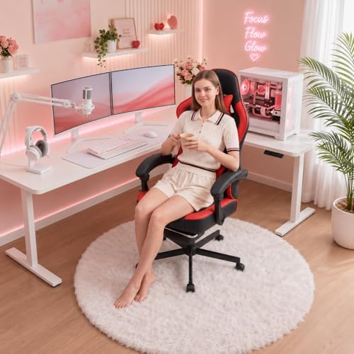Mistpeople Gaming Chair, Ergonomic High Back Computer Chair with Footrest, Lumbar Support & Pocket Spring Cushion, Comfortable Swivel Home Office Desk Chair for Adults - Image 2
