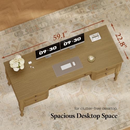 59in Wood Executive Desk with Solid Wood Legs & Keyboard Tray - Image 5