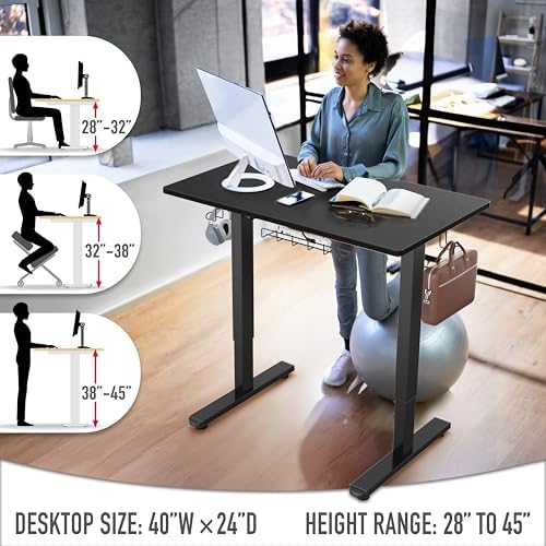 SHW 40-Inch Electric Height Adjustable Standing Desk w/Drawer, Black - Image 5