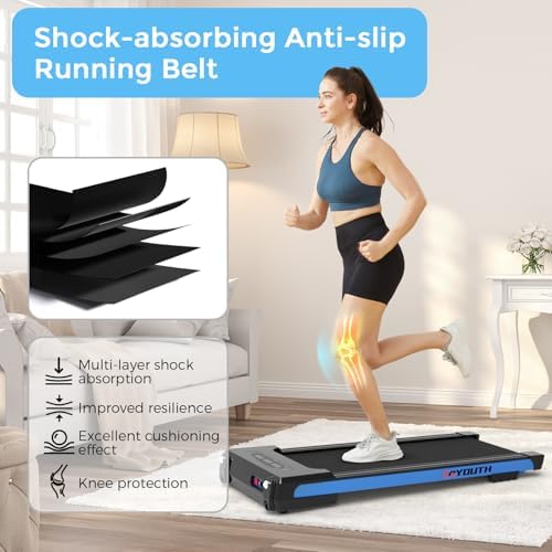 GOYOUTH Walking Pad Treadmill, Under Desk Treadmill for Home Office, Wide Belt Compact Treadmills 300 lbs Capacity, 2.25HP Shock-Absorbing Walking Jogging Running Machine Remote Included - Image 4