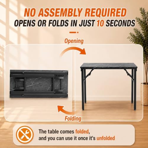 Folding Table Computer Desk - 35.8" No Assembly Folding Desk Design and Foldable Office Desk, Small Desk for Bedroom, Compact Storage Portable Use for Dorm and RV Small Space, Marble Greige - Image 4