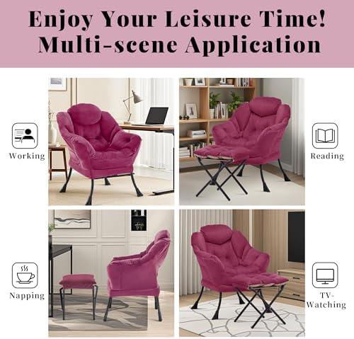 Lazy Chair with Ottoman, Comfy Reading Chair, Burgundy - Image 6