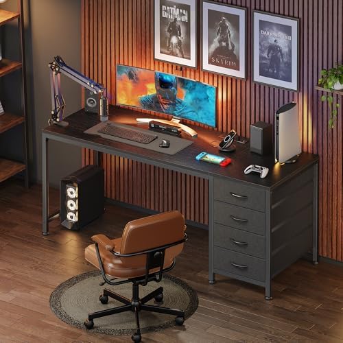 PRAISUN 55.1 Inch Computer Office Desk with Power Outelts and USB-C Port, Reversible Gaming Desk with 4 Fabric Drawers, Work Study Desk Work from Home, Black - Image 7