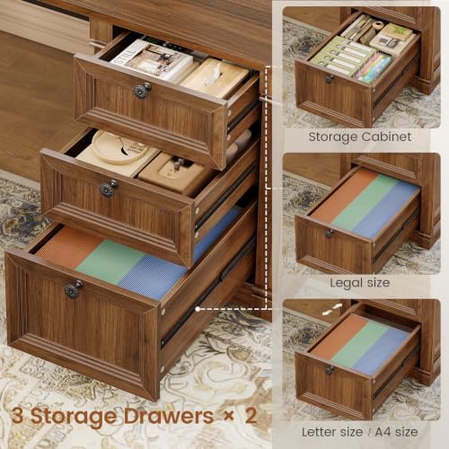 SEDETA 110.2" 2 Person Desk with 6 Drawers & Storage Shelves, Power Strip - Image 5