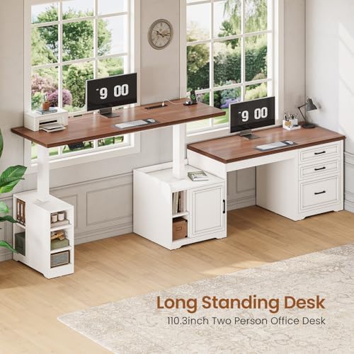 SEDETA Farmhouse L Shaped Standing Desk with Storage for Home Office, White - Image 4