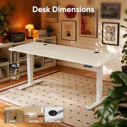 Monomi Large Electric Standing Desk 71“x31.5“ Height Adjustable,White - Image 3