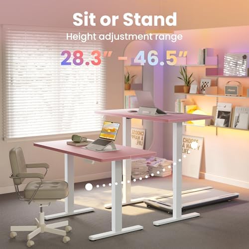 HUANUO 48x24 Inch Electric Standing Desk, Height Adjustable, Pink - Image 6