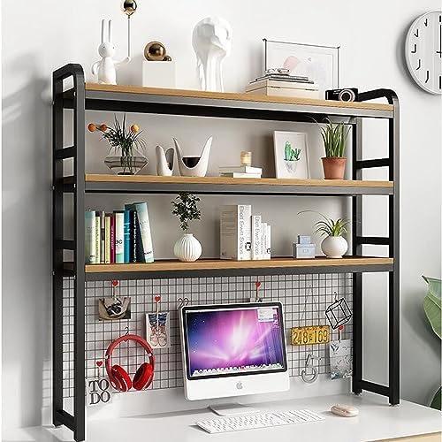 Desk Hutch Dorm, Desktop Bookshelf, 2-Tier/3-Tier Book Shelf For Office, Multipurpose Countertop Display Shelf Adjustable Metal Rack Organizer For Home Dorm Office Supplies ( Color : Black , Size : 3- by ZGFBKO