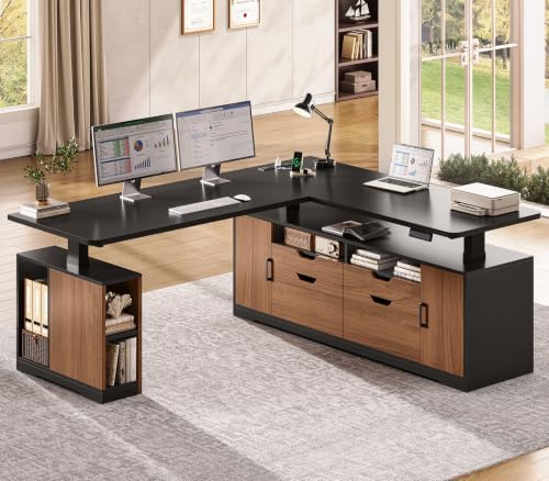 SEDETA Modern L Shaped Executive Electric Standing Desk with 4 Drawers by SEDETA