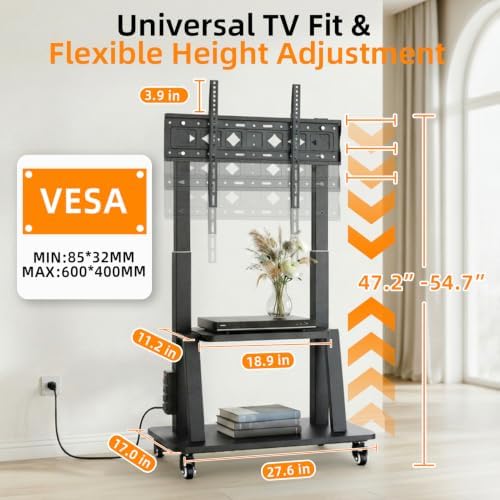 Rolling TV Stand with Power Outlet for 32 to 65 70 75 83 inch TV - Image 4