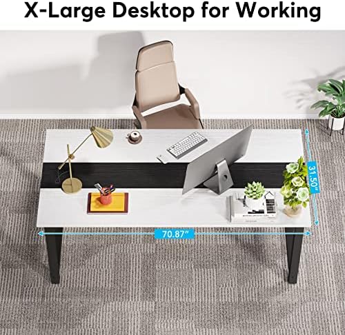 LITTLE TREE 70.8 Inch X-Large Executive Computer Office Desk, White+Black - Image 6