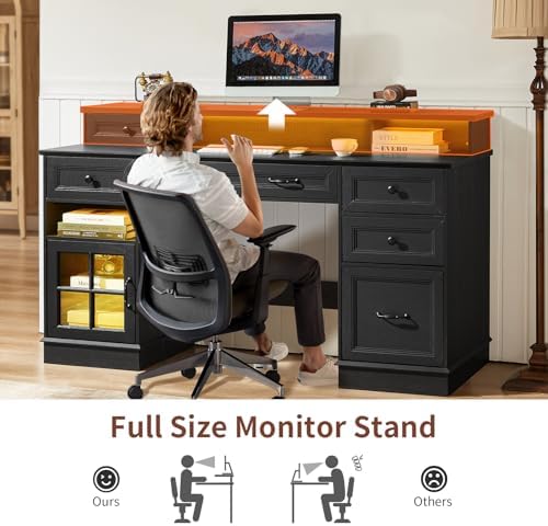 HAUOMS Farmhouse Executive Desk Computer Desk with Drawers，Black - Image 7
