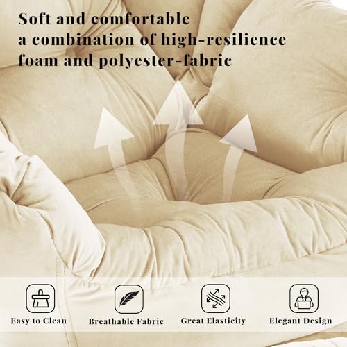 Lazy Chair with Ottoman, Comfy Reading Chair, Khaki - Image 3