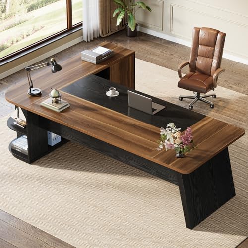 Tribesigns 79" Executive Desk, Large Office Desk with Cabinet, L-Shaped - Image 4
