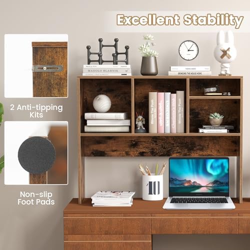 Moccha Desktop Bookshelf, 2-Tier Countertop Storage Hutch, Wood Storage Rack Display Shelf with 4 Shelves for Computer Desk, Multipurpose Desk Organizer Desk Hutch for Home Office Dorm (Coffee) - Image 5