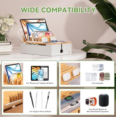 Pezin & Hulin Bamboo Charging Station for Multiple Devices-Natural+White - Image 4