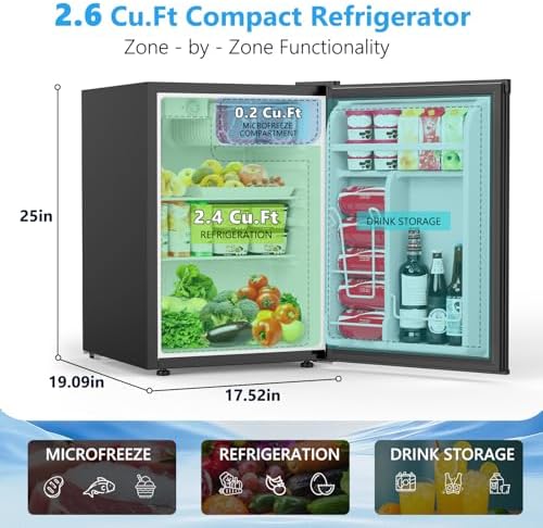 COWSAR 2.6 Cu.Ft Mini Fridge with Freezer, Quiet Reversible Door Compact Refrigerator, Small Refrigerator with 2 Removable Shelves, Adjustable Thermostat, for Office, Bedroom, Dorm, Black - Image 2