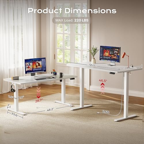 Huuger 55 X 24 Inch Electric Standing Desk with Power Outlets and USB-C Port, Height Adjustable Desk, Sit Stand Desk for Home Office, Computer & Gaming Desk with 3 Presets, Stable Steel Frame, White - Image 5