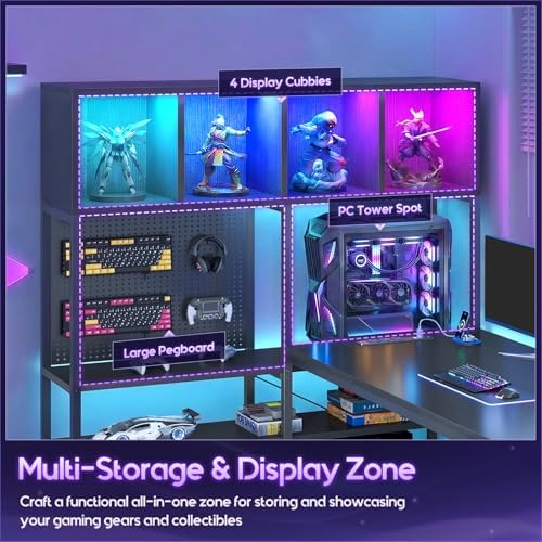 AODK 63" L Shaped Gaming Desk with Display Hutch and Large Desktop, Black - Image 4