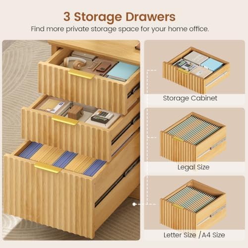 SEDETA Fluted 110.3" Two Person Long Desk with 7 Drawers, Oak - Image 5