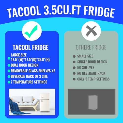 Mini Refrigerator with Freezer Small Fridge Double Door Side Drink Holder Adjustable Glass Shelves, Plastic Crisper, 7 Level Temperature Control for Bedroom, Office, Apartment White - Image 6