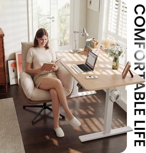 CubiCubi Electric Height Adjustable Standing Desk 40x24 Inch, Natural Oak - Image 3