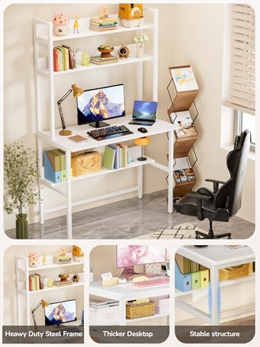 Aquzee 40 Inch Desk with Hutch, Computer Desk with Shelves - Image 4