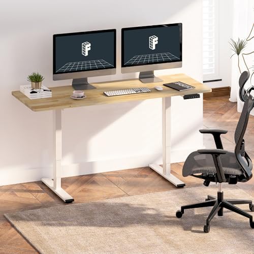 FlexiSpot E6 Solid Wood 3-Stage Dual Motor 55 x 24 Electric Standing Desk, Holds 220 lbs, Adjustable Height w/ Memory Presets, Butcher Block Rubberwood Desktop & White Frame, Ships in 2 Boxes - Image 2