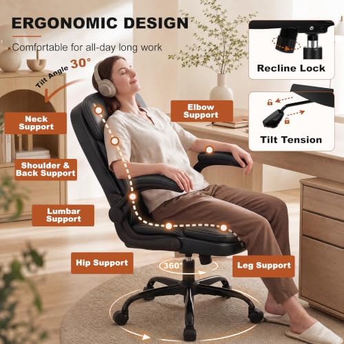 Leather Office Chair, Computer Desk Chair with Dual Back Support - Image 5