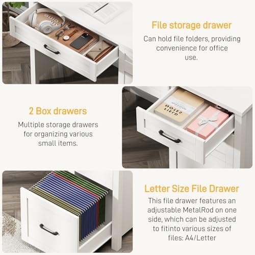 Farmhouse 47" Executive Desk, Computer Desk with File Drawer, Cream White - Image 5