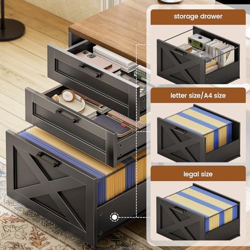SEDETA 67" Farmhouse L Shaped Desk with Hutch, Black+Brown - Image 3